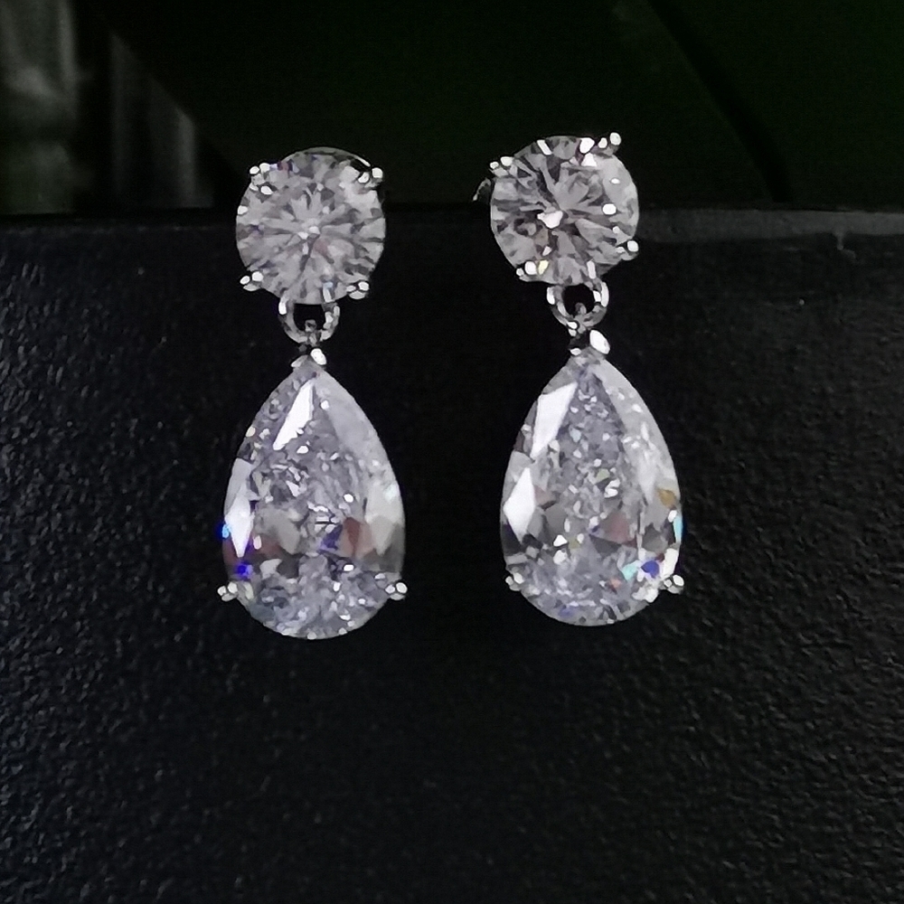 Sterling Silver CZ Dangle Drop Earrings